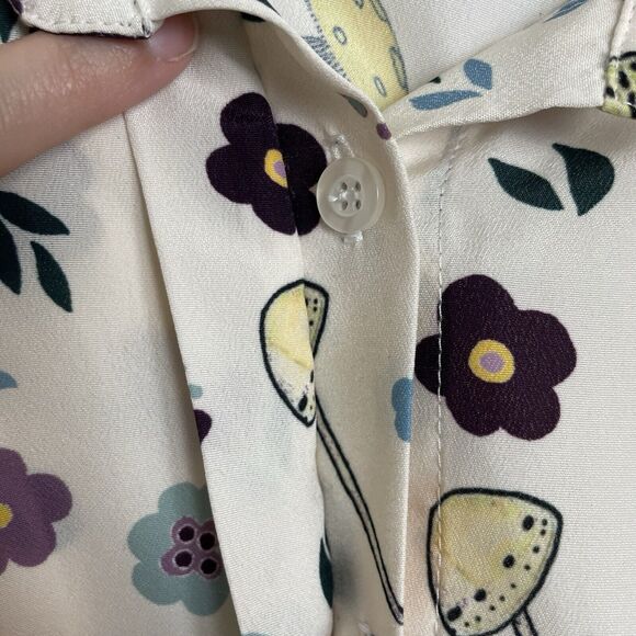 Eloquii Mushroom and Flower Print Shirt Sz 22 Collared Button Up Long Sleeves - Picture 5 of 11
